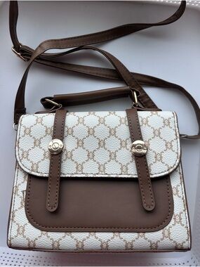 White & Brown Patterned Women's Crossbody Satchel - Elegant Everyday Bag